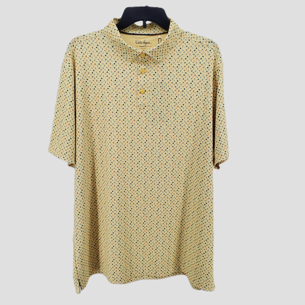 Walter Hagen Performance 11 Poolside Pale Yellow‎ Print Polo Golf Stretch Men XL